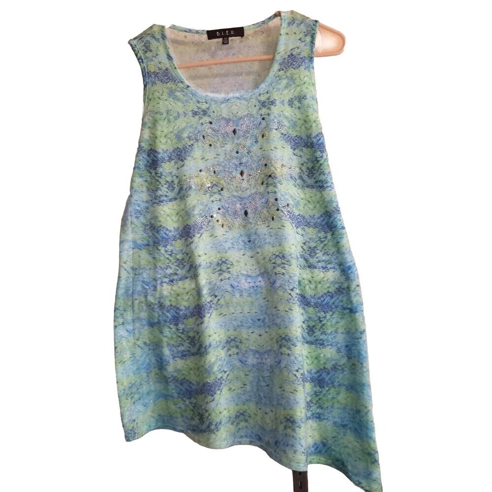 006) B.L.E.U Sleeveless Blouse Womens Medium Teal Blue Rhinestone Tank